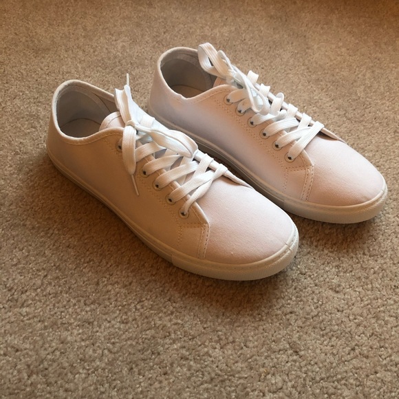White Canvas Lace-up Sneakers - Picture 2 of 5